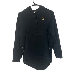 Puma Black & Gold Long Sleeve Hooded Casual Pullover Sweatshirt Women Sz M